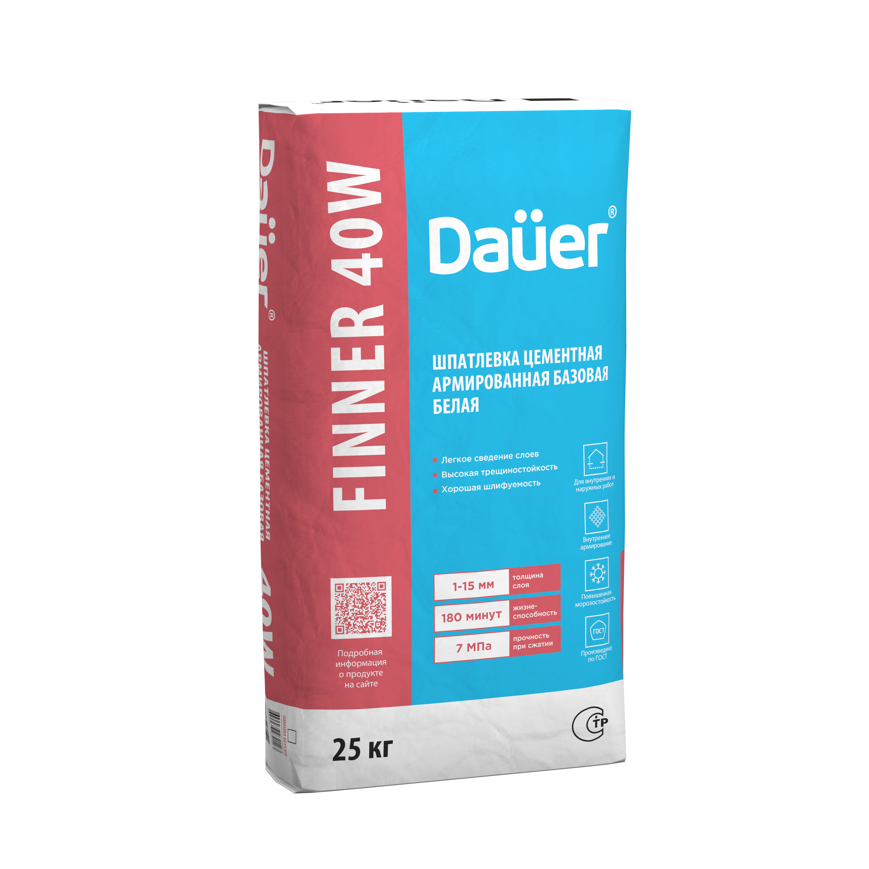 Dauer FINNER® 40W Шпатлевка цементная армированная базовая белая