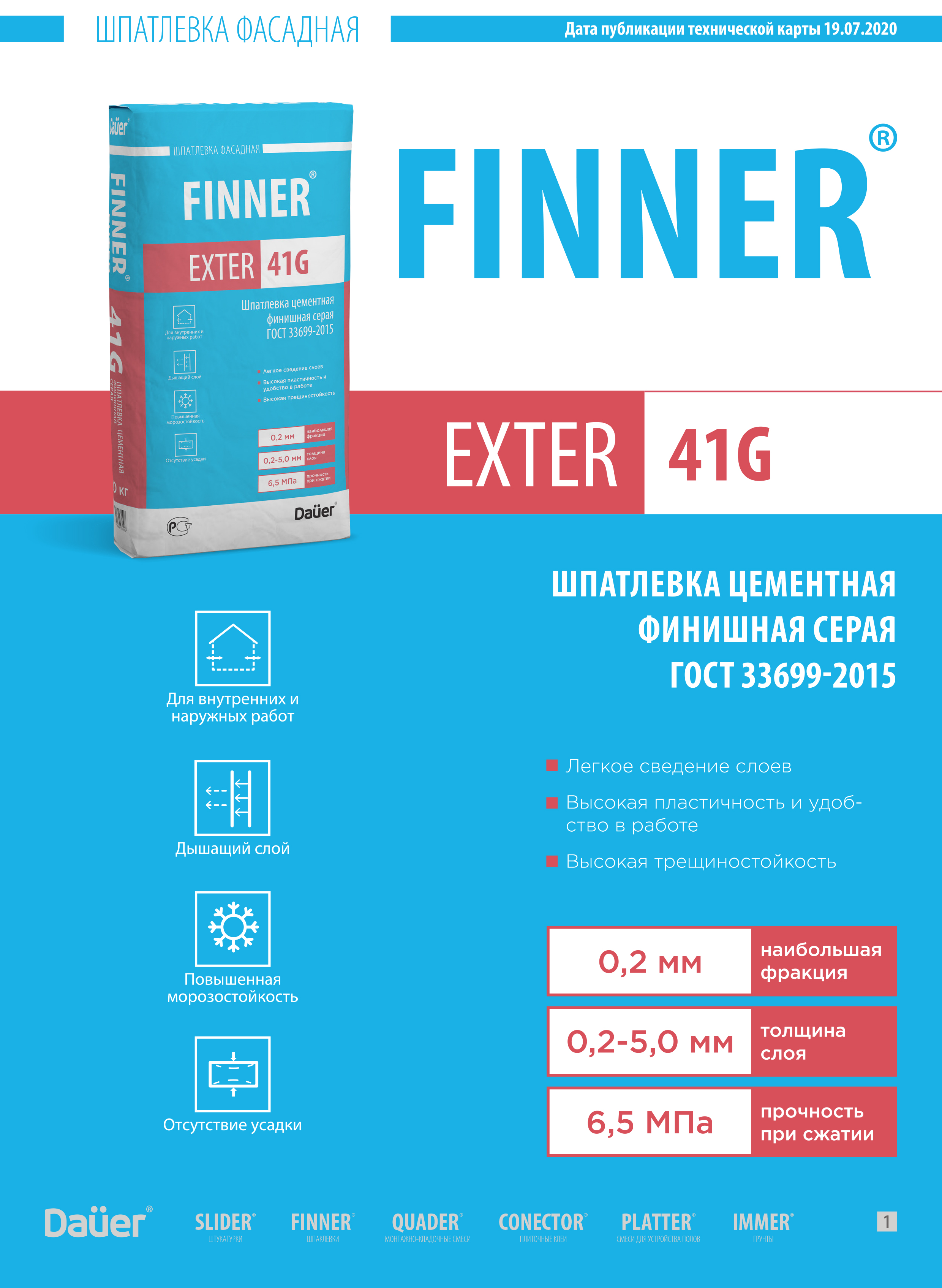 Техническая карта. FINNER® EXTER 41 G Шпатлевка цементная финишная серая
